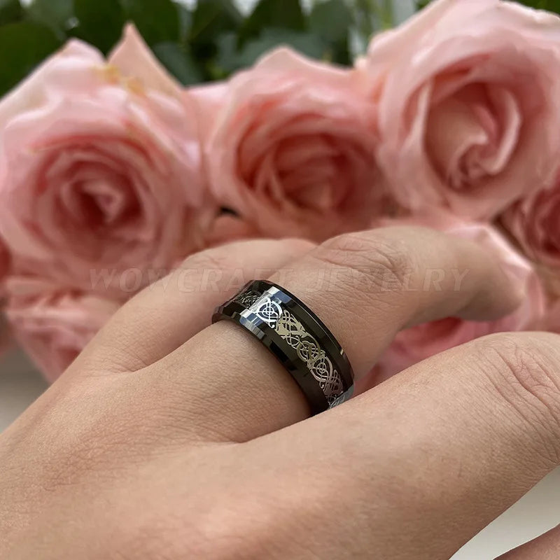 Charm Couple Rings For Men Stainless Steel Celtic Dragon Ring Heart Black Zircon Women Wedding Rings Set Valentine's Day Jewelry Vera Lux