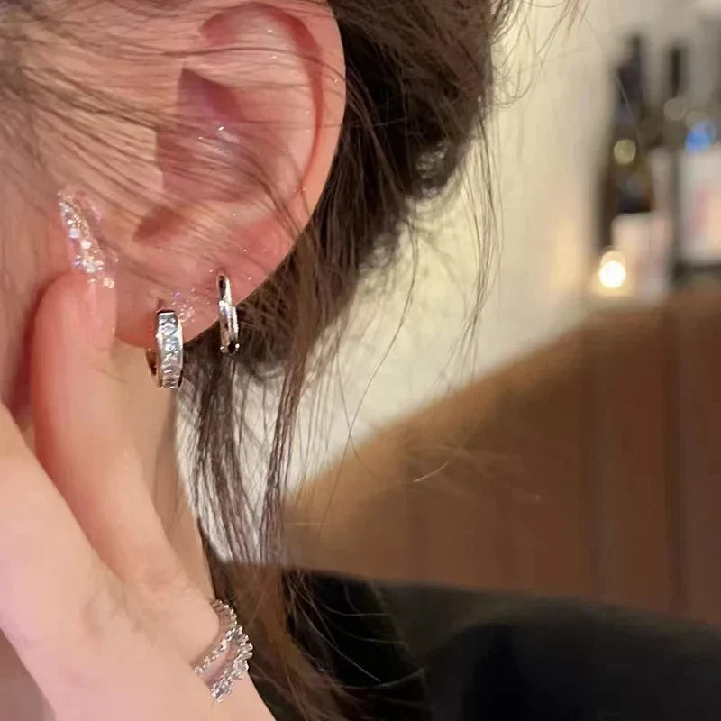4Pcs/set  Crystal Small Hoop Earrings For Women Silver Color New Y2K Cool Daily Wear Jewelry Girl's Gift Vera Lux
