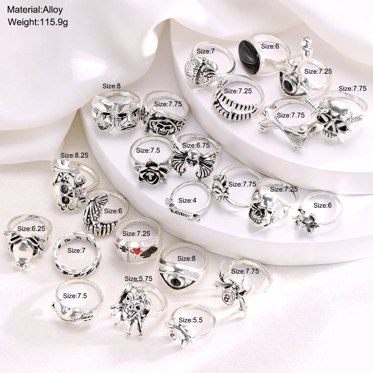 24 Pcs Gothic Skeleton Unisex Ring Set Punk Grunge Butterfly Frog Woman Man Jewelry Hip Hop Party Street Ring Accessories Gift Vera Lux