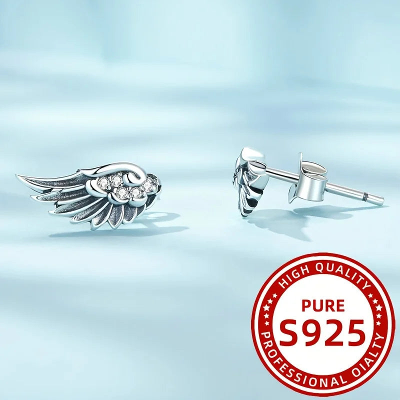 Fashionable Ladies Earrings with Angel Feather Wings 1.12g 925 Silver Suitable for Daily Wear Parties Vacations Gifts Vera Lux