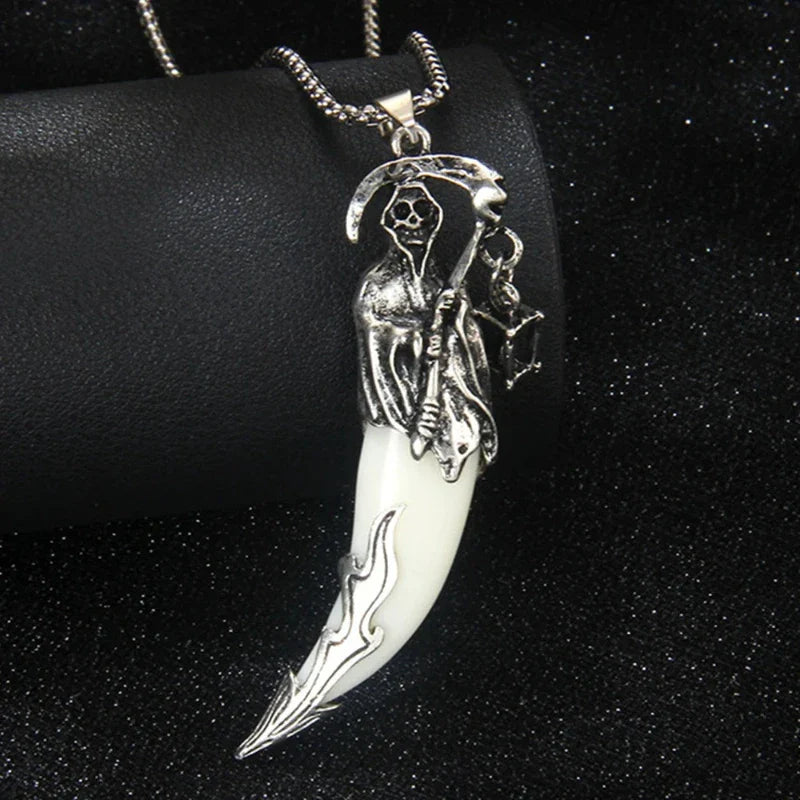 1pcs Creative Men's Necklace Pendant Horror Theme Skeleton Death Reaper Scythe Necklace Halloween Party Accessories Vera Lux