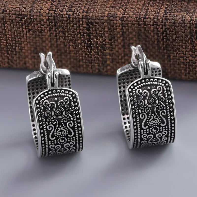 925 Sterling Silver Texture Flower Earrings For Women Gothic Trendy Simple Retro Earring Jewelry Party Accessories Vera Lux