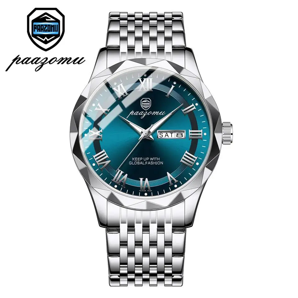 PAAZOMU Top Original Men Watch Waterproof Luminous Date Rectangle Man Wristwatch Mesh Stainless Steel Men's Quartz Watches Male Vera Lux
