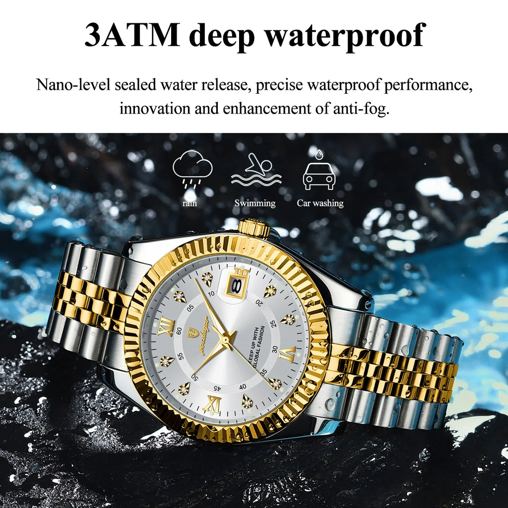 POEDAGAR Classic Luxury Men's Quartz Watches Stainless Steel Date Man Watch Waterproof Luminous Fashion Business Male Wristwatch Vera Lux