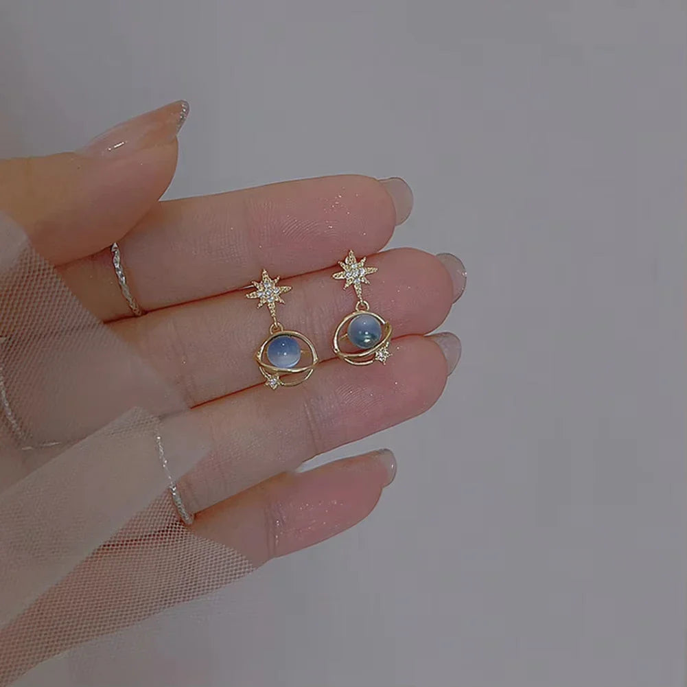 Fashion Cosmic Star River Earrings Blue Opal Niche Unique Planet Earrings Ear Studs Women Versatile Ear Jewelry Vera Lux