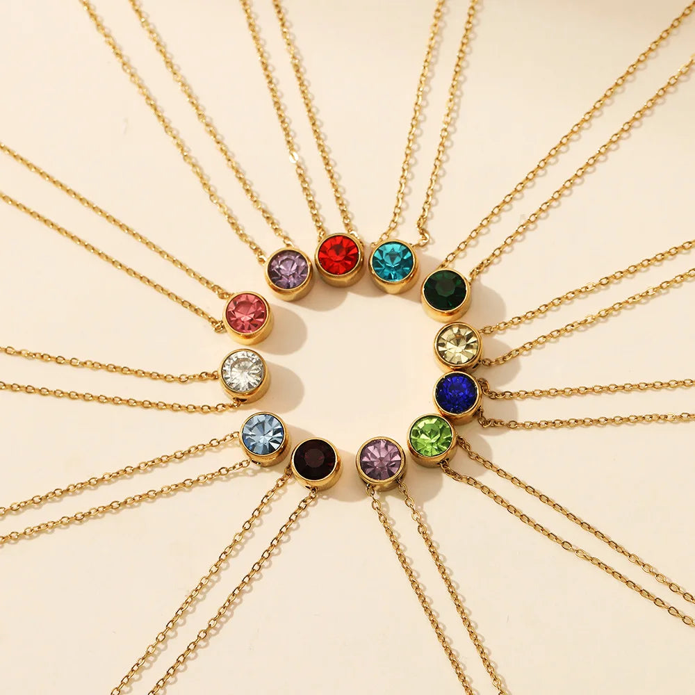 SUNIBI Stainless Steel Birthstone Necklace for Woman Gold Color Bride Designer Pendant Necklaces Birthday Gift Jewelry Wholesale Vera Lux
