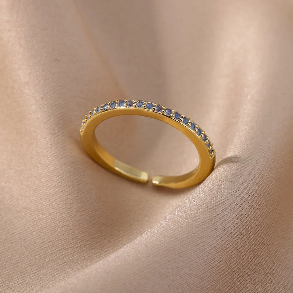 Colorful Zircon Rings For Women Gold Color Stainless Steel Fashion Cubic Zirconia Ring 2023 Trend Aesthetic Wedding Jewelry Gift Vera Lux