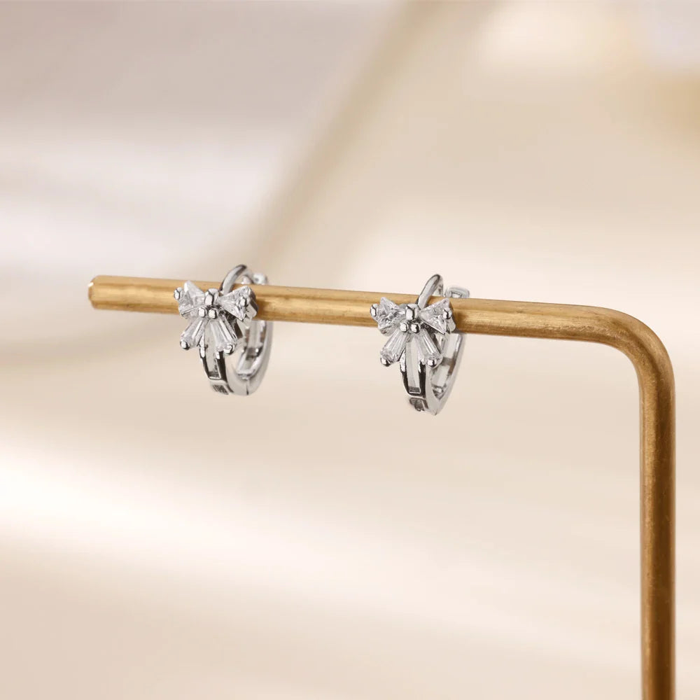 Elegant Zircon Bow Earrings For Women Stainless Steel Gold Color Bowknot Earrings Luxury Wedding Waterproof Jewelry Gift Vera Lux
