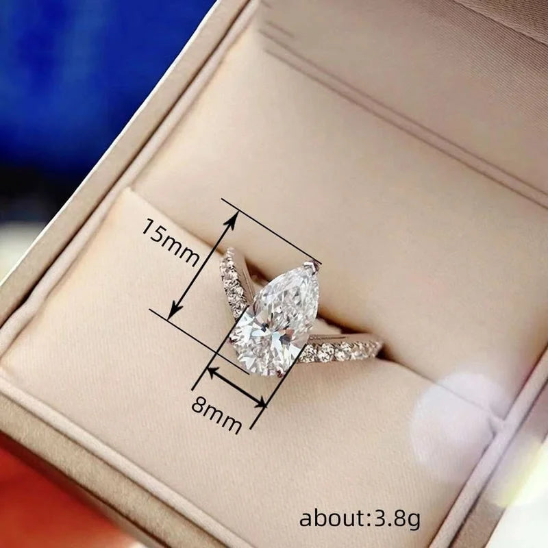 925 Sterling Silver New Light Luxury Water Drop Cube Zirconia Ring Engagement Personalized Fashion Crystal Party Jewelry Gift Vera Lux