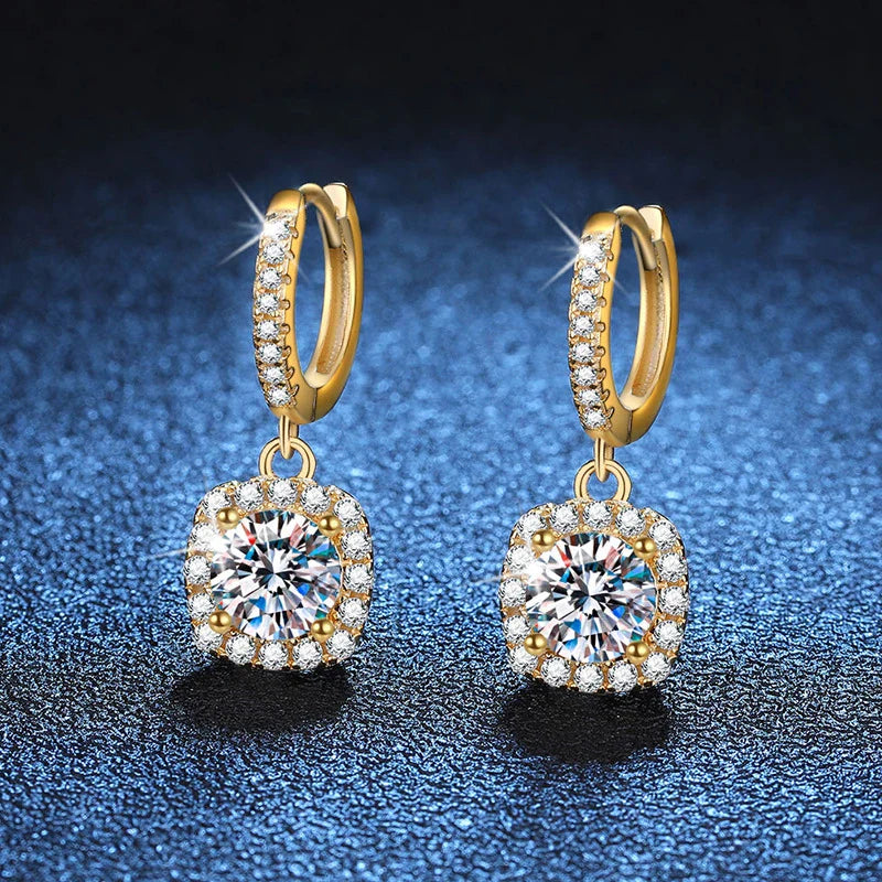 NeeTim 1ct Moissanite Drop Earrings S925 Sterling Silver with Gold Plated Wedding Jewelry With Certificate Hoop Dangle Earrings Vera Lux
