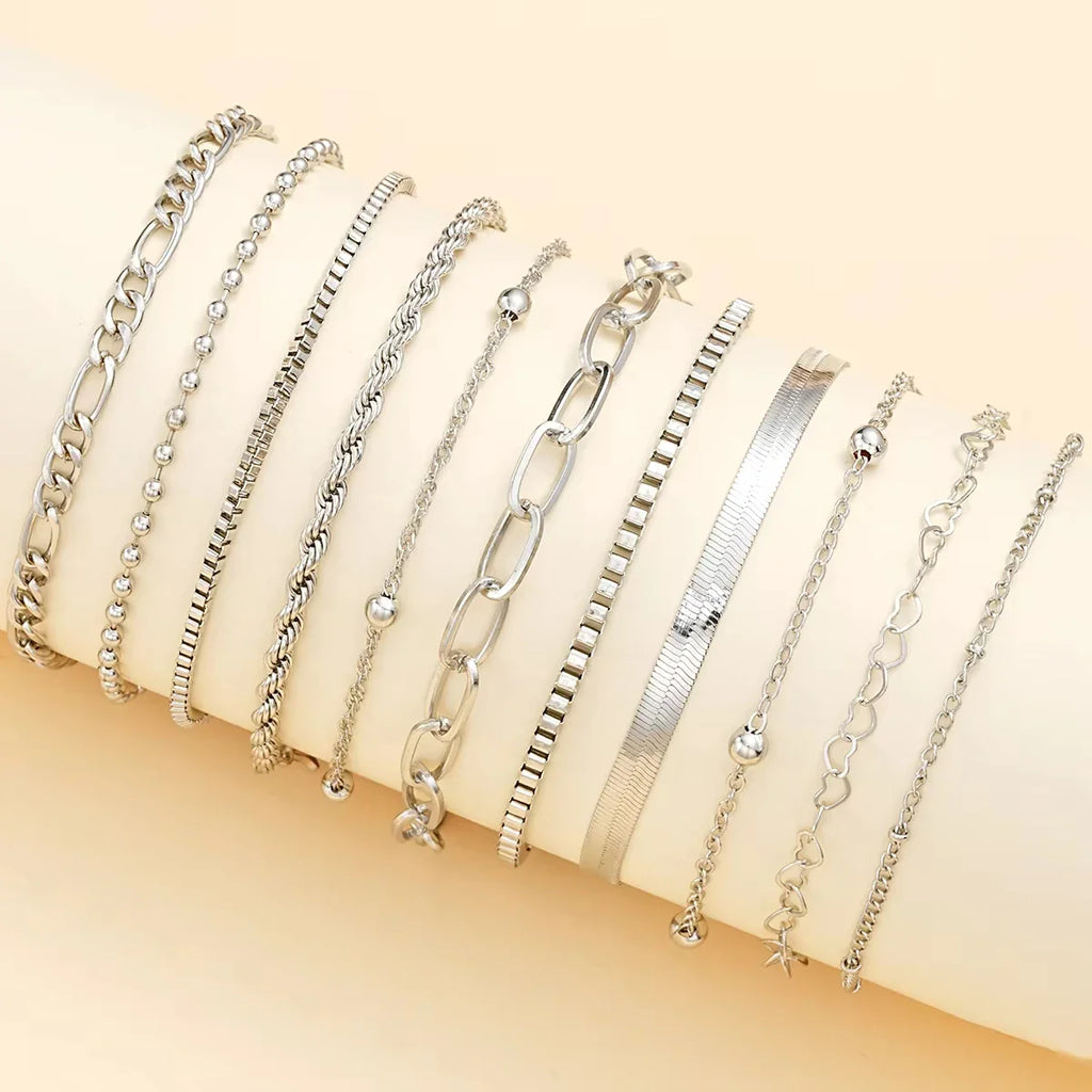 11Pcs/Set Boho Twisted Flat Snake Chain Anklet for Women Summer Beach Vintage Barefoot Ankle Bracelet On Leg Jewelry Accessories Vera Lux