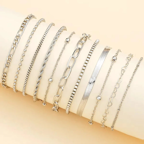 11Pcs/Set Boho Twisted Flat Snake Chain Anklet for Women Summer Beach Vintage Barefoot Ankle Bracelet On Leg Jewelry Accessories Vera Lux