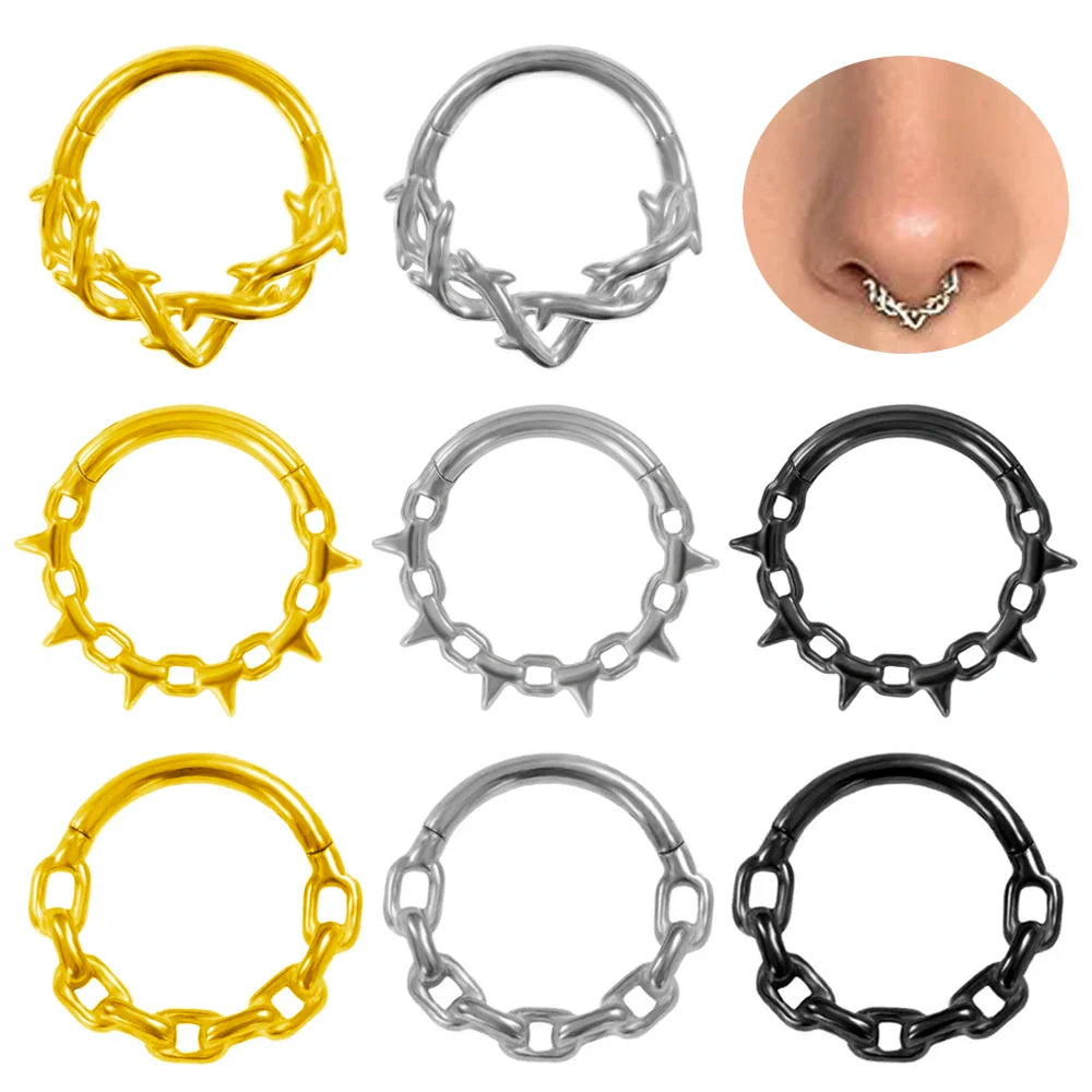 16G Vine Septum Nose Ring Piercing Hinged Clicker 316L Stainless Steel Daith Clicker Helix Cartilage Earring Chain BodyJewelry Vera Lux