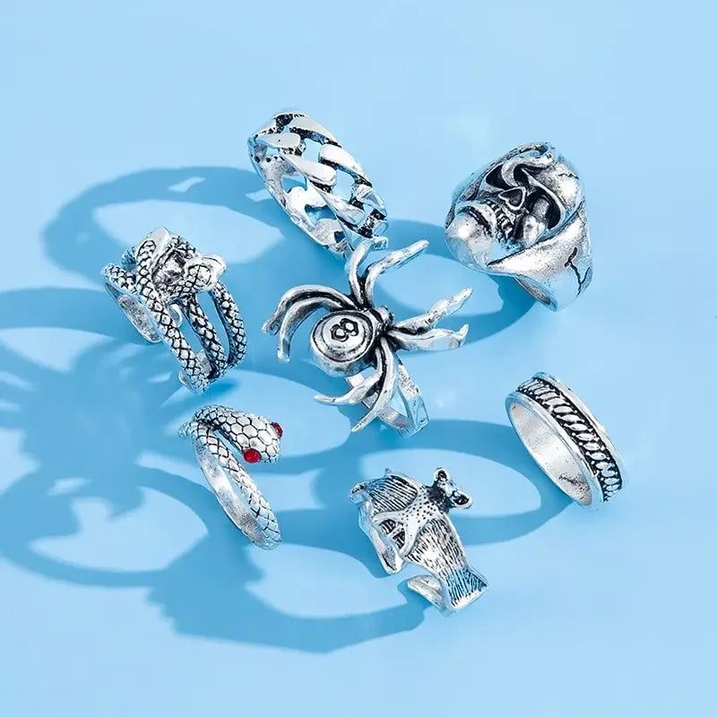 Punk Gothic Skeleton Unisex Ring Set Grunge Butterfly Frog Woman Man Jewelry Hip Hop Party Street Ring 2024 New Jewelry Gift Vera Lux