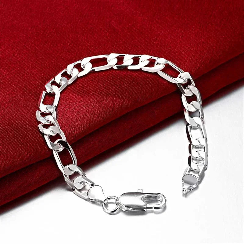 925 Sterling Silver Bracelet Necklace Jewelry Set Men And Women Classic 8MM Chain Fashion Charm Wedding Holiday Gift Vera Lux
