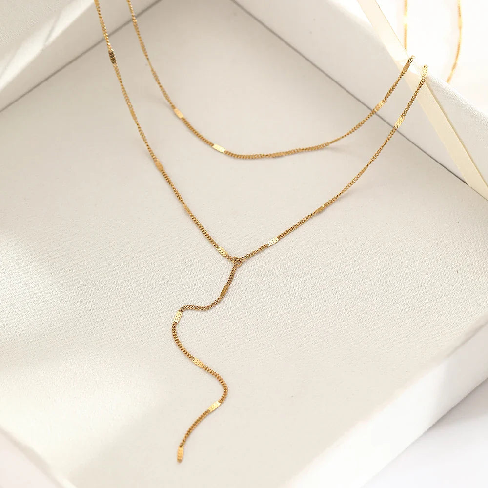 DOTIFI Stainless Steel Fashion Commuter Y-Shaped Fringe Necklace Minimalist Double-Layer Collarbone Chain Jewellery For Women Vera Lux
