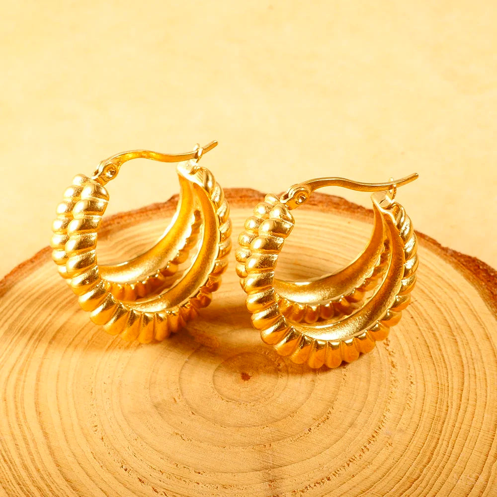 Luxury Shiny Zircon Hoop Earrings for Women Trendy Golden Stainless Steel Wed Ear Geometric Circle Earring Jewelry Pendientes Vera Lux