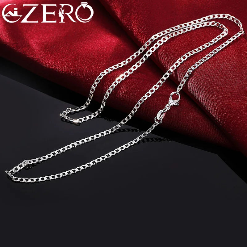 925 Sterling Silver Necklace 16/18/20/22/24/26/28/30 Inches Classic 2MM Flat Sideways chain for Women Men Jewelry Gift party Vera Lux