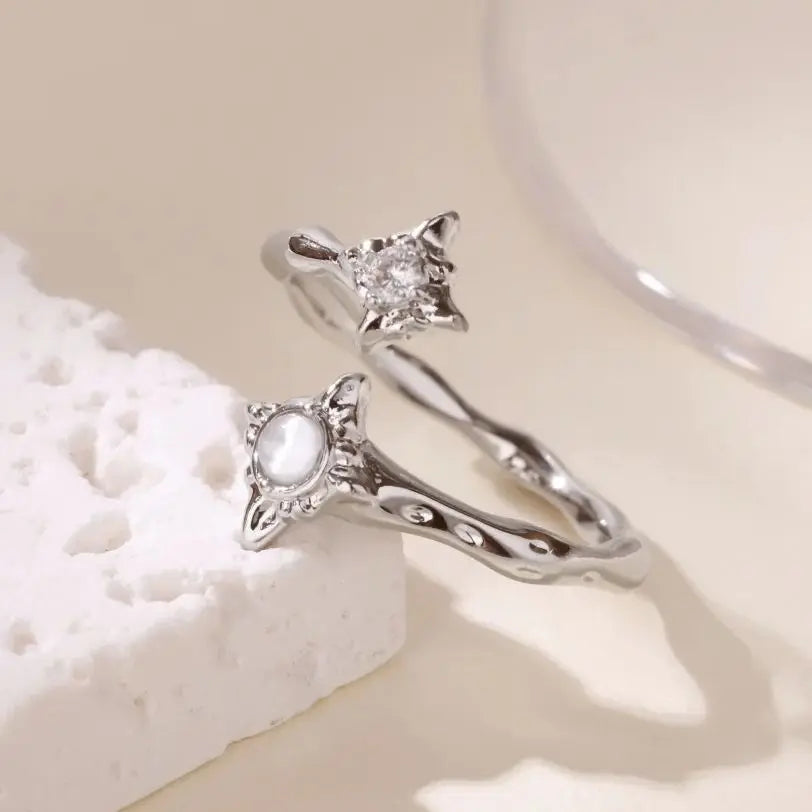 Zircon Flower Rings For Women Gold Color Double Flower Adjustable Stainless Steel Ring Wedding Party Christmas Jewelry Gift Vera Lux