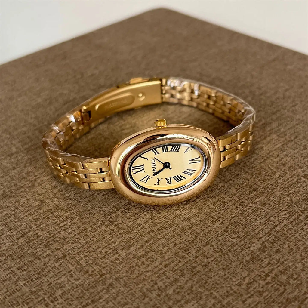 Hot Sale Fashion Watch for Women Mid Ancient Style Oval Dial Small Gold Watch Adjustable Steel Strap Quartz Wristwatch Wholesale Vera Lux