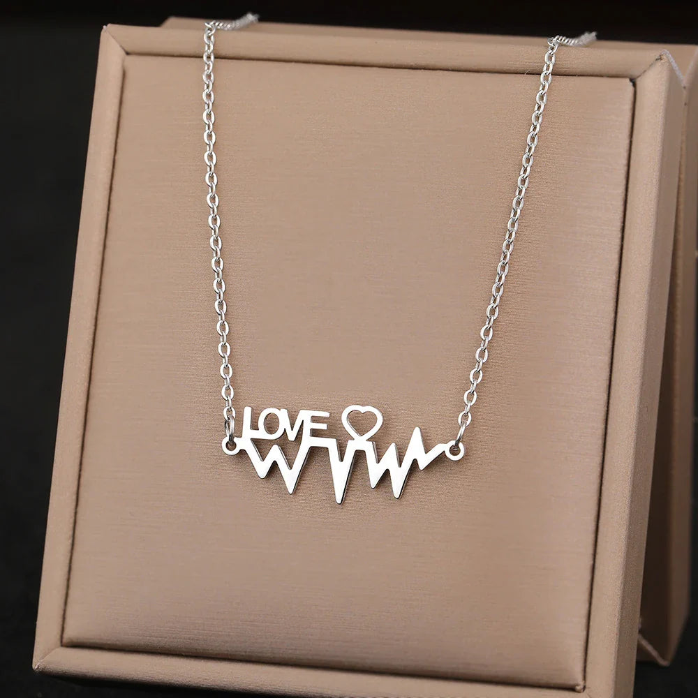 Stainless Steel Necklaces Elegant Exquisite Heart Infinity Symbol Heartbeat Pendants Chain Trend Fine Necklace For Women Jewelry Vera Lux