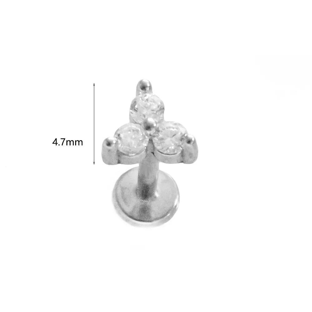 100% 316L Surgical Steel Flower Labret Piercing Butterfly Bee Tragus Snake Cartilage Helix Flat Back CZ Earrings Body Jewelry Vera Lux