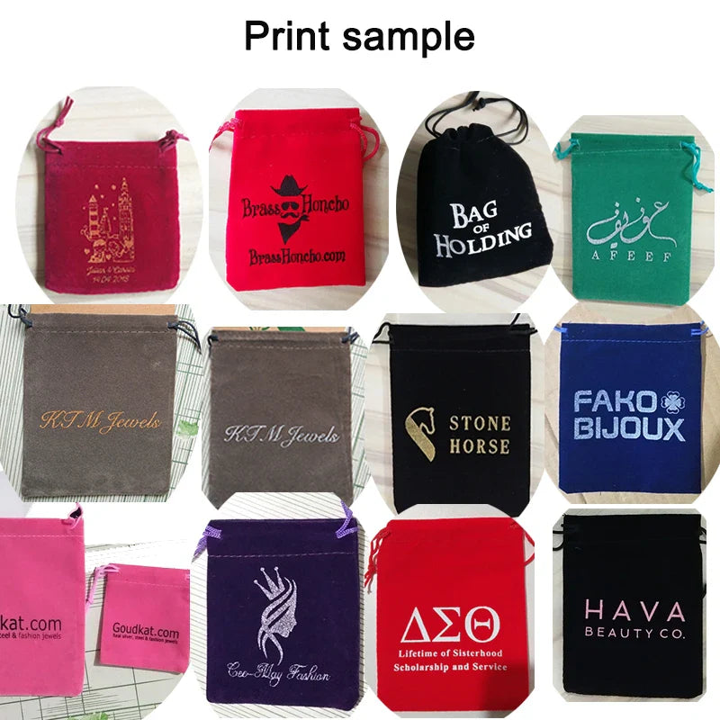 Custom Link Jewelry Drawstring Bags Personalized Logo Printed Pouches Velvet Jewellery Packaging Sack Wedding Favor Bags Vera Lux