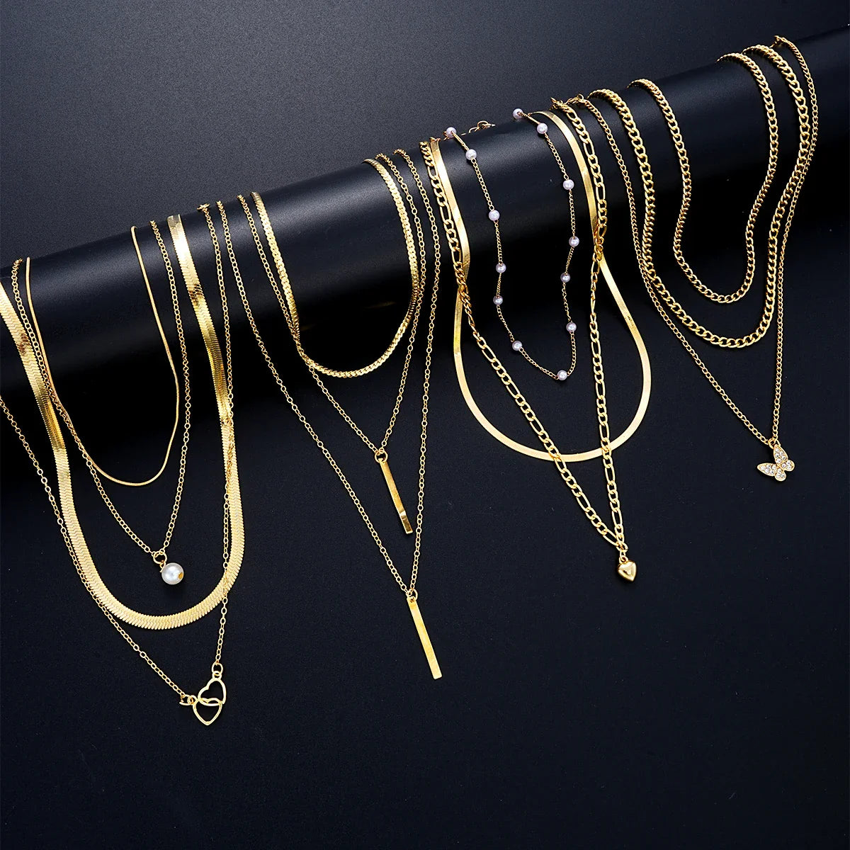11 Pcs Simple Pearl Choker Necklaces Set for Women Fashion Layered Chain Star Cross Heart Pendant Charms Necklace Jewelry Gifts Vera Lux