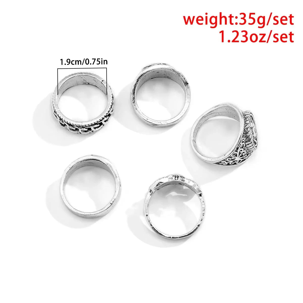 5Pcs/Set Goth Totem Horse Flame Antique Silver Color Rings for Men Unisex Punk Carved Knuckle Male Jewelry Accessories Steampunk Vera Lux