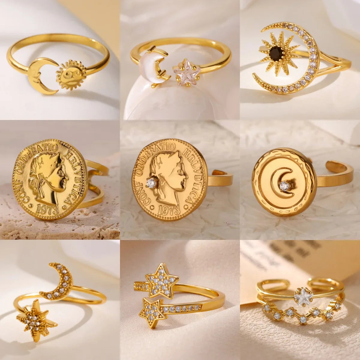 Vintage Ancient Greek Arethusa Goddess Coin Rings For Women Imitation Pearl Zircon Moon Stainless Steel Ring Fashion Jewelry Vera Lux
