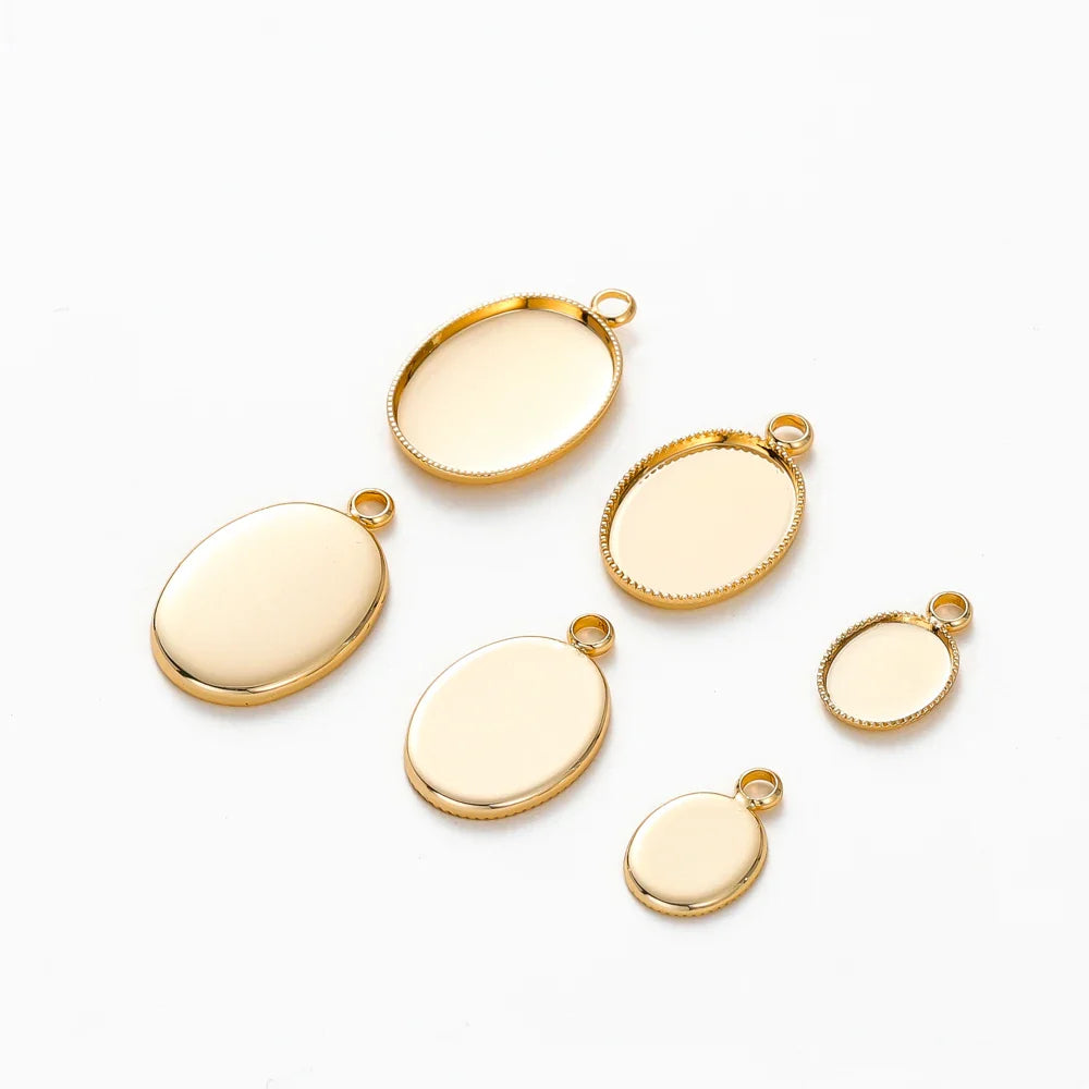 10Pcs/Lot 14K 18K Gold Plated Cabochon With Hole Pendant Base Blank Tray Bezel DIY Handmade Pendant Jewelry Making Findings Vera Lux
