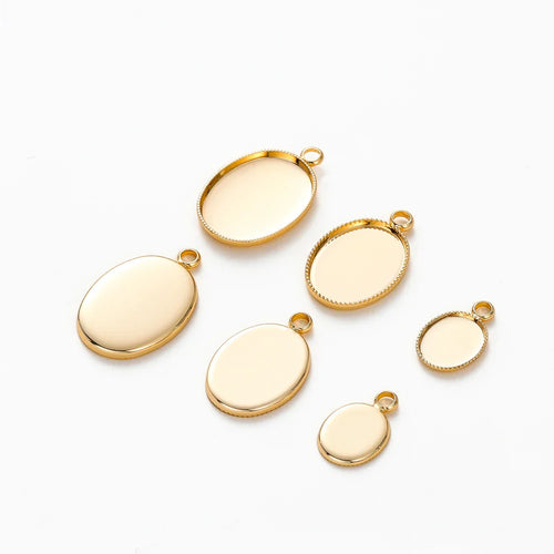 10Pcs/Lot 14K 18K Gold Plated Cabochon With Hole Pendant Base Blank Tray Bezel DIY Handmade Pendant Jewelry Making Findings Vera Lux
