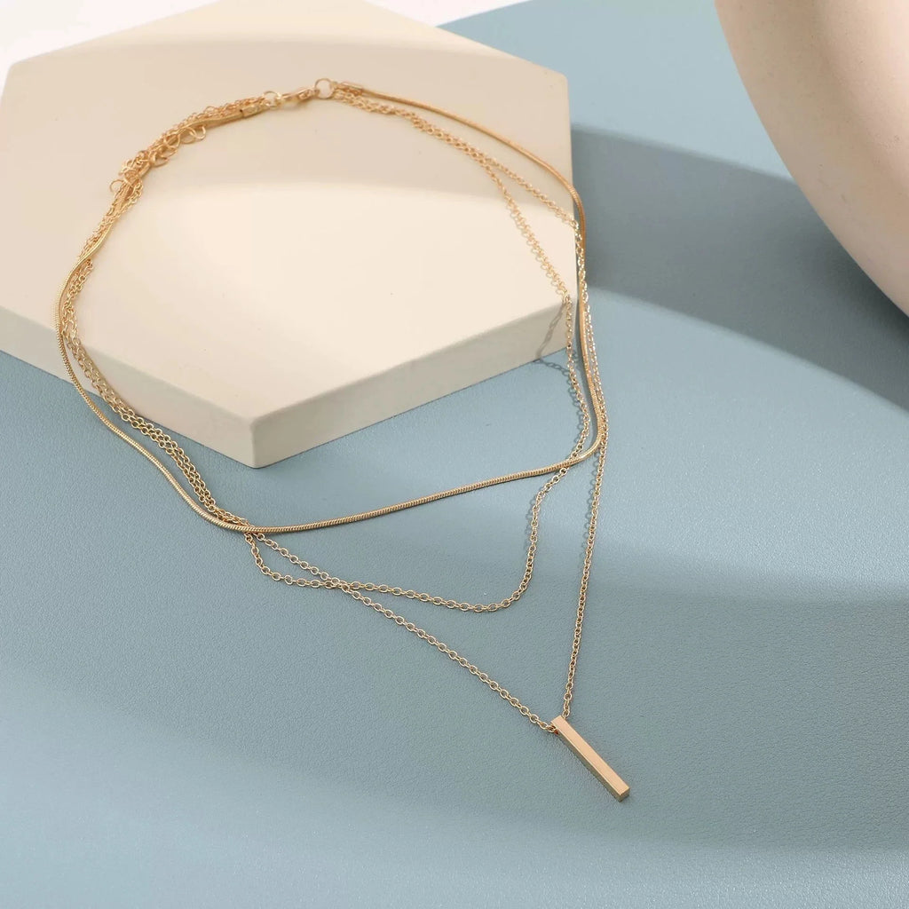 Fashion Layered Metal Bar Pendant Necklace for Women Daily Wear Gold Color Reactangle Clavicle Chain Collarbone Necklace Jewelry Vera Lux