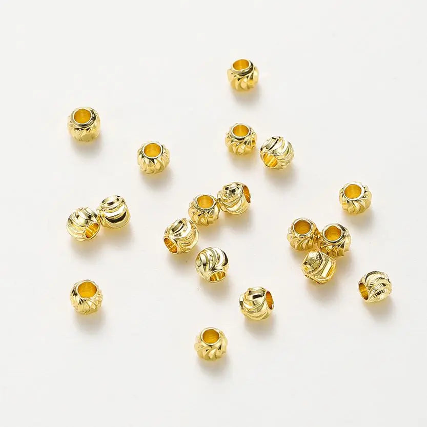 50pcs DIY Jewelry Accessories 14K 18K Gold Plated Striped Cut Flower Beads 2.5 3 4 5 6mm Spacer Beads Bulk Hand Beading Material Vera Lux