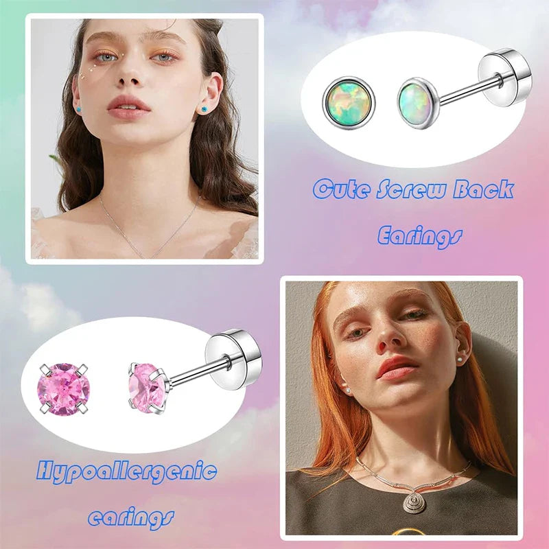 2PCS/Set Stainless Steel Heart Moon Earbone Stud Screw Ball Stud Earrings for Women Fashion Ear Tragus Cartilage Body Piercing Vera Lux