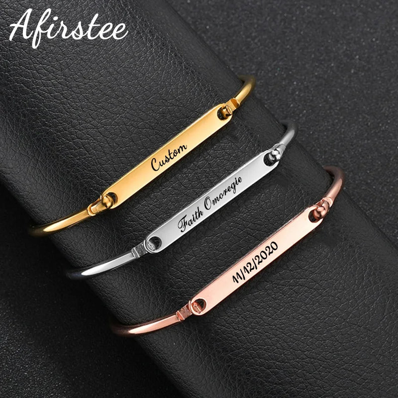 Afirstee Stainless Steel Engrave Name Bracelet For Women Custom Gold Color Date Letter Bracelets Jewelry Gift Vera Lux