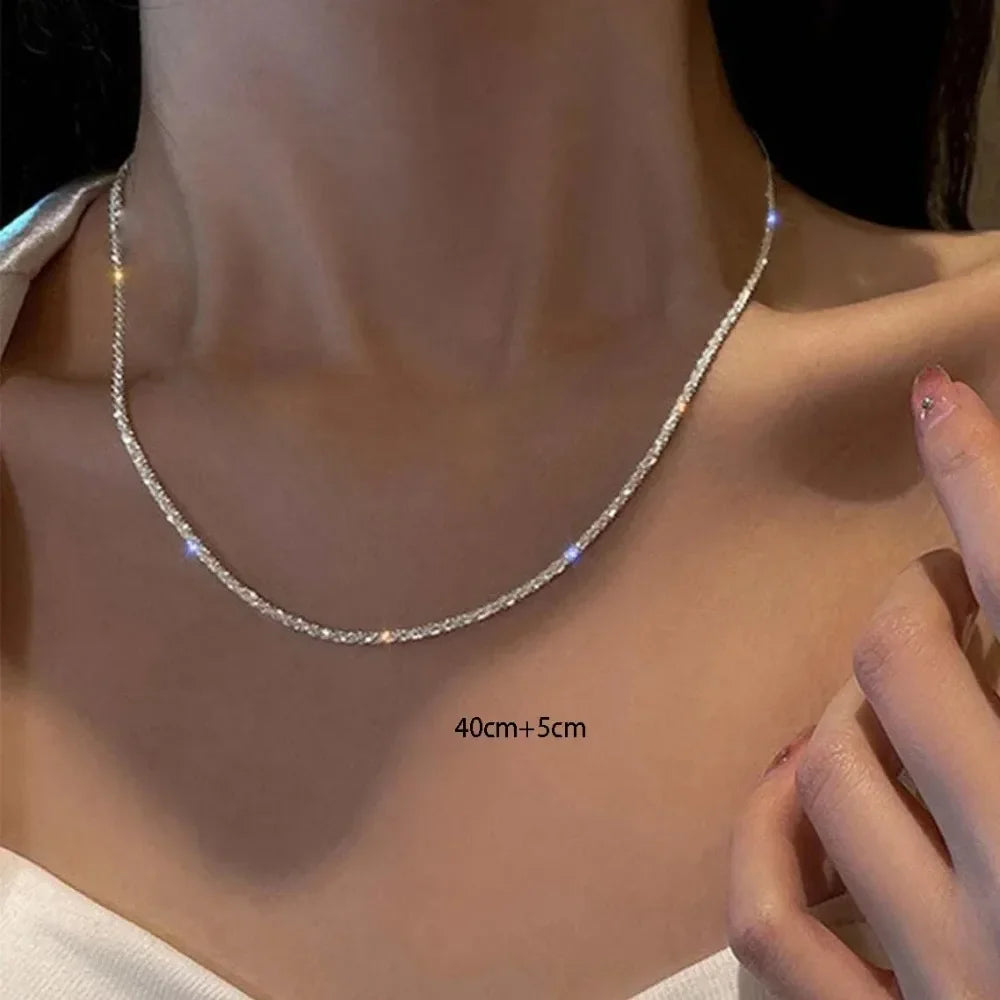 Silver Color Sparkling Necklace For Women Trendy Clavicle Chain Choker Girls Korean Wedding Party Jewelry Accessories Vera Lux