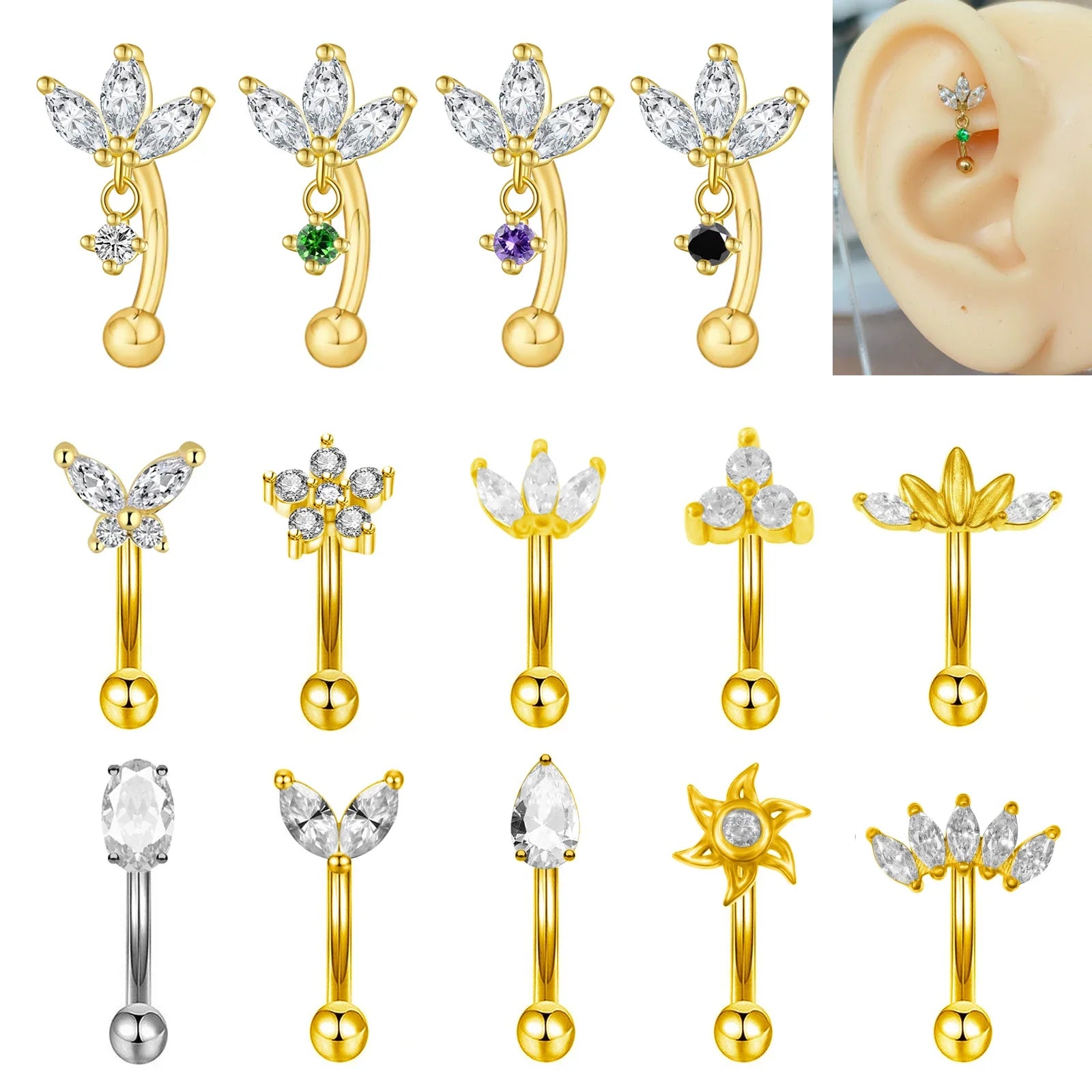 Rook piercing Butterfly Ear Cartilage Eyebrow Tragus Helix Piercing Stud Curved barbell Wholesale Body  Jewelry Vera Lux