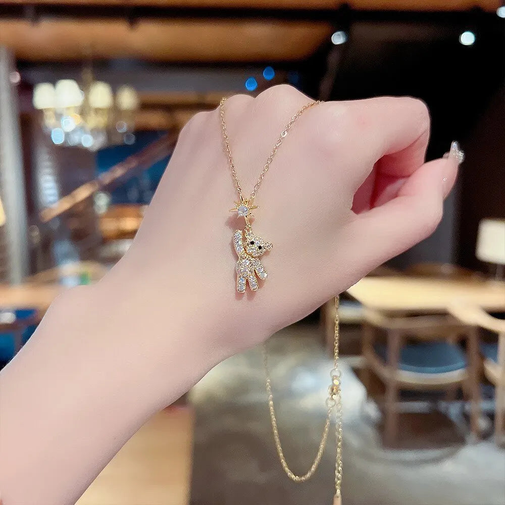 Obega Lovely Bear Necklaces for Women Cubic Zircon Inlaid Gold Color Neck Chain Female Necklaces Cute Jewelry Pendant Vera Lux