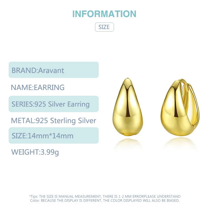 925 Silver 14mm 18K Gold Egg Hoop Earring For Women Fashion Jewelry Vera Lux