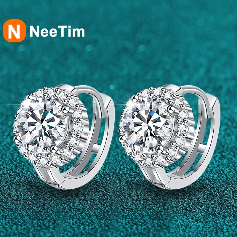 NeeTim 1ct 6.5mm Moissanite Earrings for Women S925 Sterling Silver with 18k Gold Plated Diamond Ear Studs Wedding Party Jewelry Vera Lux