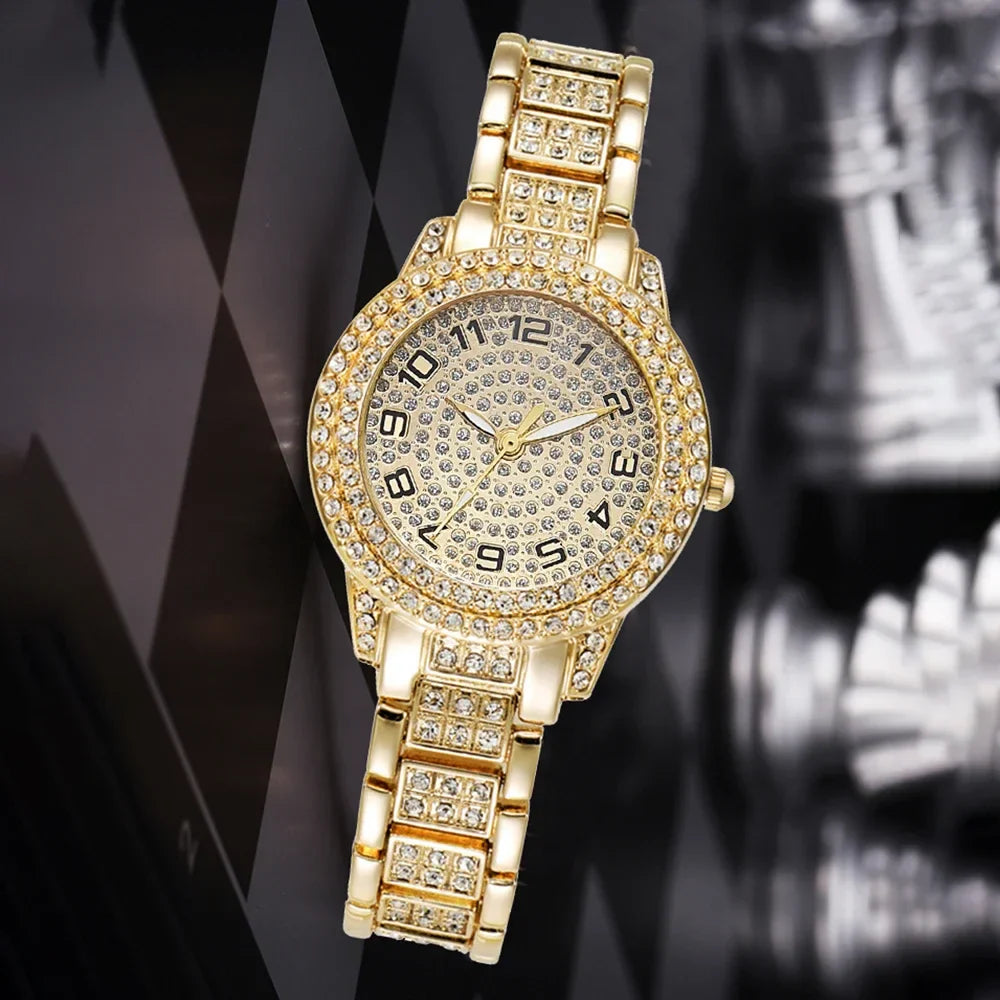 Luxury Women Gold Watch Fashion Ladies Quartz Diamond Wristwatch Elegant Female Bracelet Watches Set Reloj Mujer Vera Lux