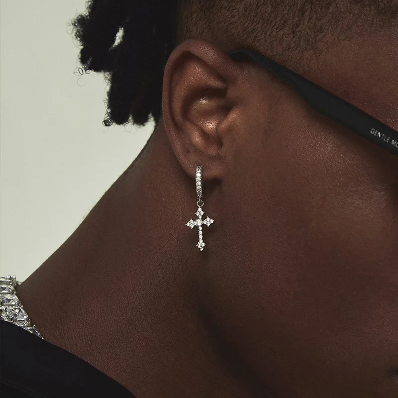 Creative Diamond Cross Earrings Stud Male Female Niche Design High-grade Trendy West Coast Hip Hop Hipster Style Vera Lux