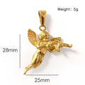 3D Angel with Gun Pendant Necklace for Men - 18K Gold Plated & 316L Steel Rope Chain Hip Hop Gothic Jewelry Gift Cupid's Reveng Vera Lux