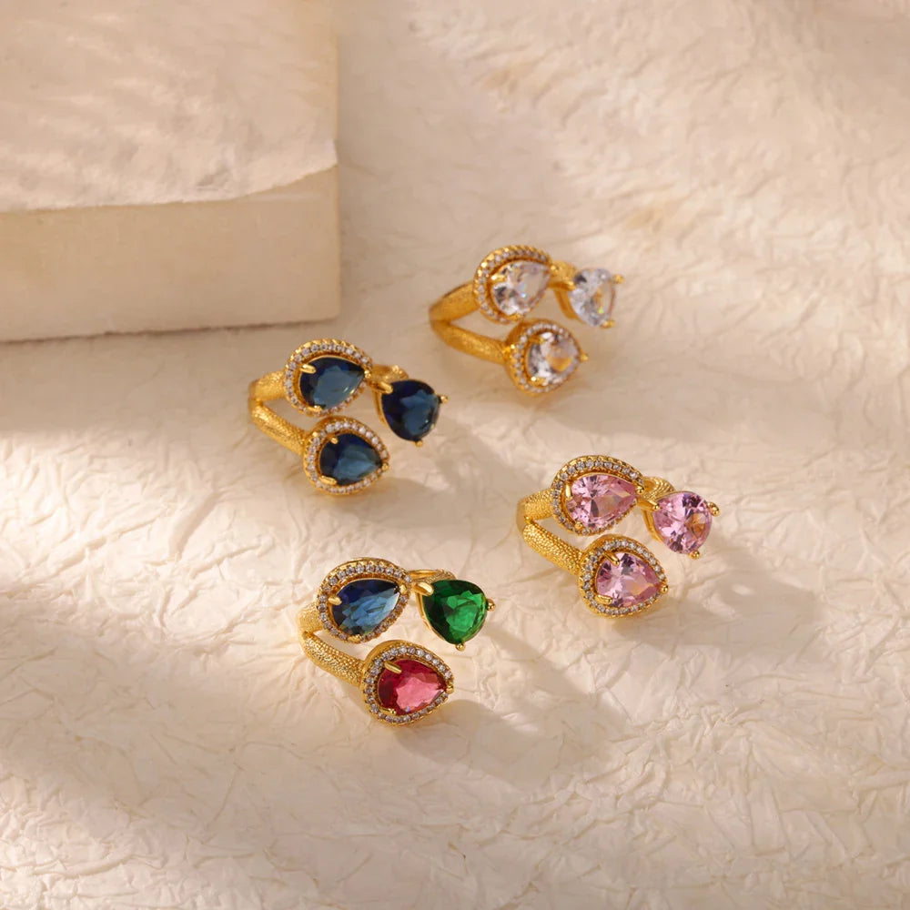 Luxury Colorful Zircon Rings For Women Fashion Gold Color Stainless Steel Open Finger Ring Wedding Party Aesthetic Jewelry Gift Vera Lux