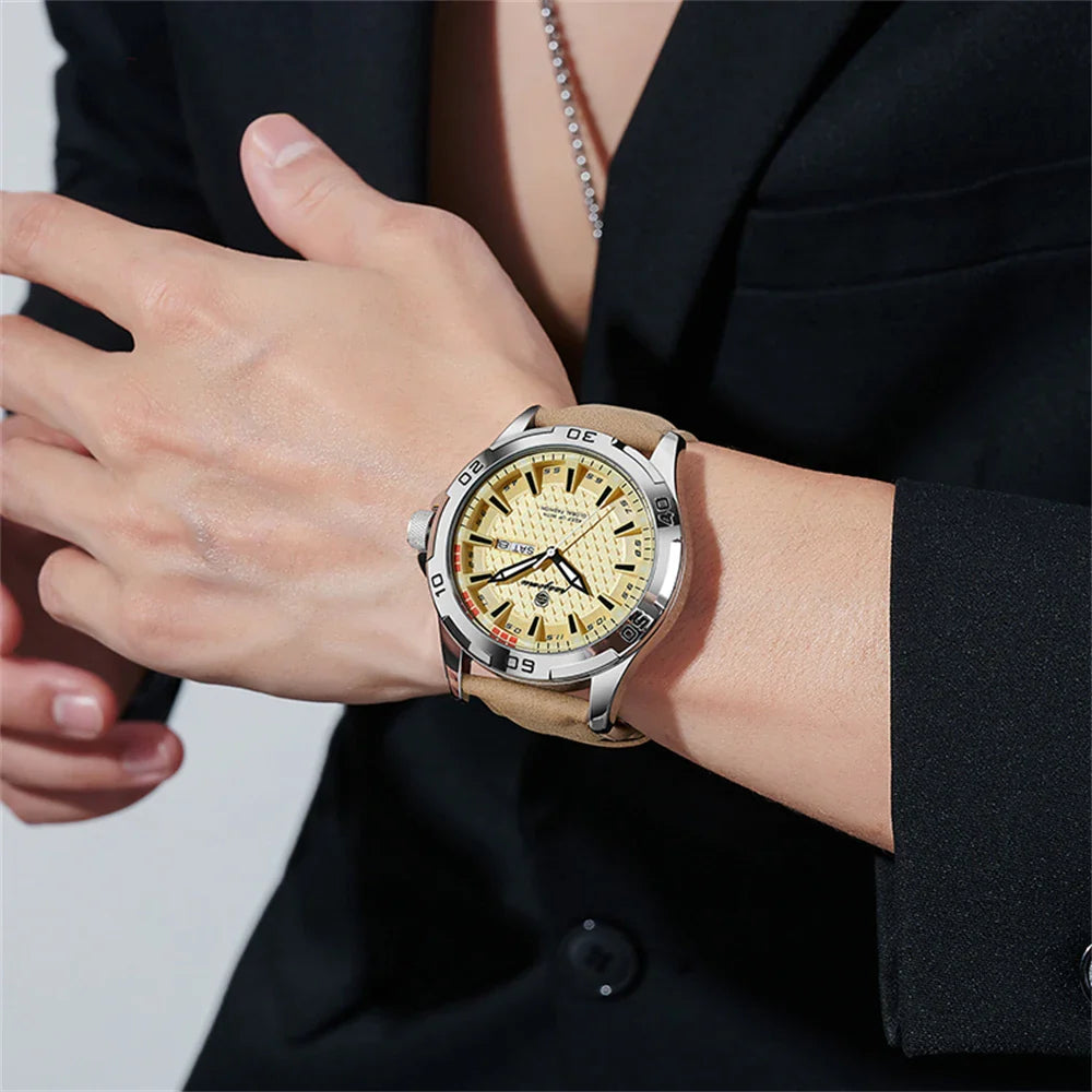 PAAZOMU Original Man Wristwatch Top Luxury Waterproof Luminous Date Week Watch For Men Quartz Sport Leather Men's Watches Reloj Vera Lux