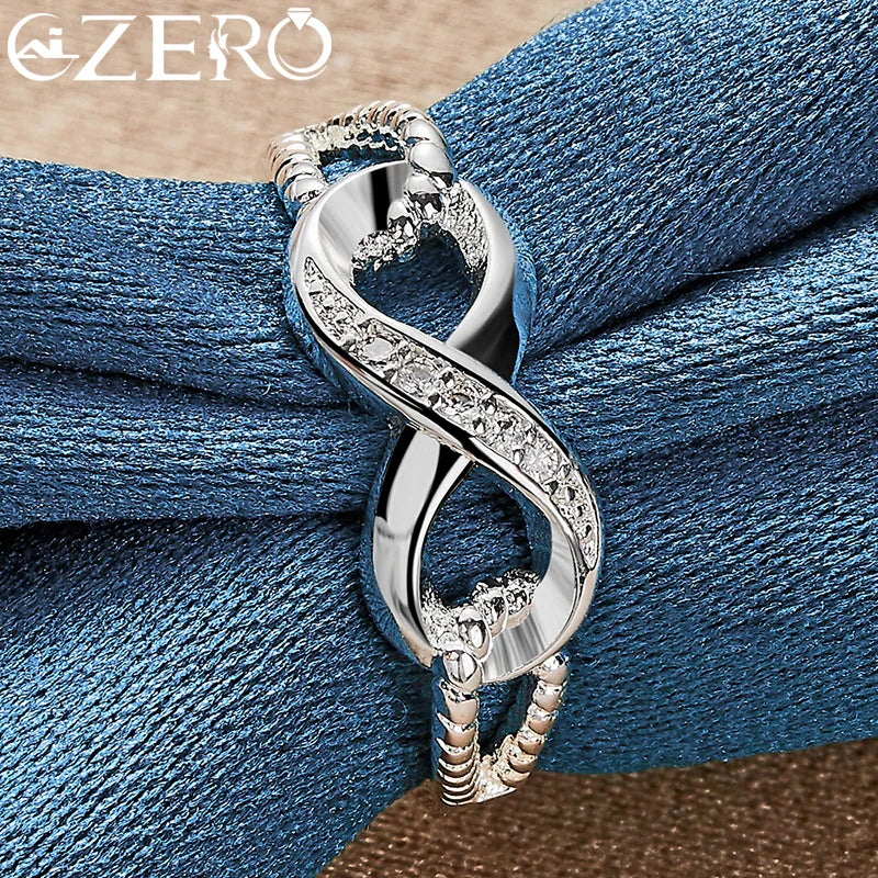 ALIZERO 925 Sterling Silver Zircon 8-Shape Ring for Women Wedding Rings Engagement Band Eternal Manifesto Jewelry Couple Gift Vera Lux