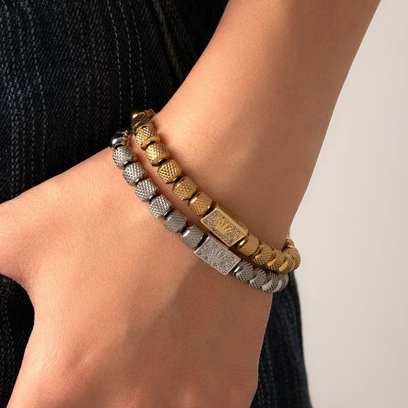 1set Stainless Steel Bracelet Pineapple Bead Crown with Zircon Weaving Adjustable Bracelet Set Trendy Fashion Accessories Vera Lux