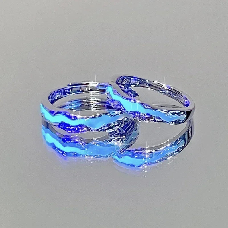 New Enamel Luminous Adjustable Finger Ring Vintage Luxury Love Couples Rings Glow In Dark Y2K Jewelry Valentine's Day Gifts Femstylo