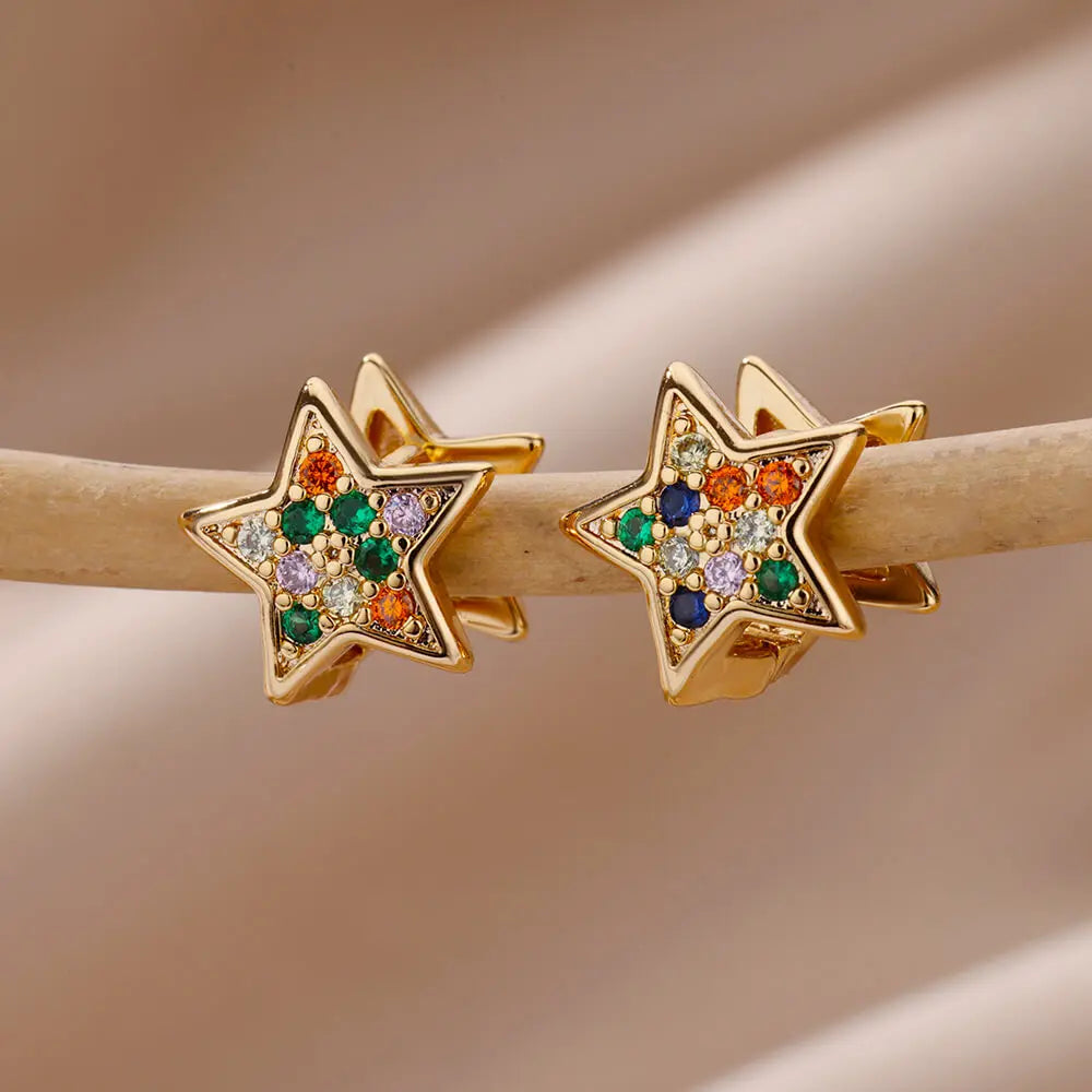 Zircon Star Pendientes Earrings for Women Girl Stainless Steel Gold Color Earring Y2k Wedding Aesthetic Jewelry aretes mujer Vera Lux